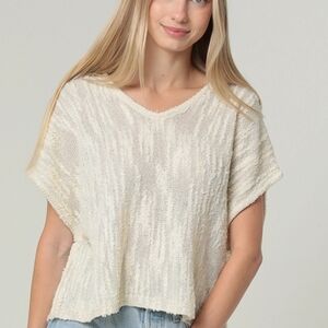 Angie Cream Textured Short Sleeve Knit Top